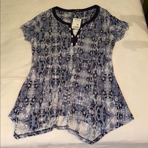 RXB blue and white patterned tunic top Medium